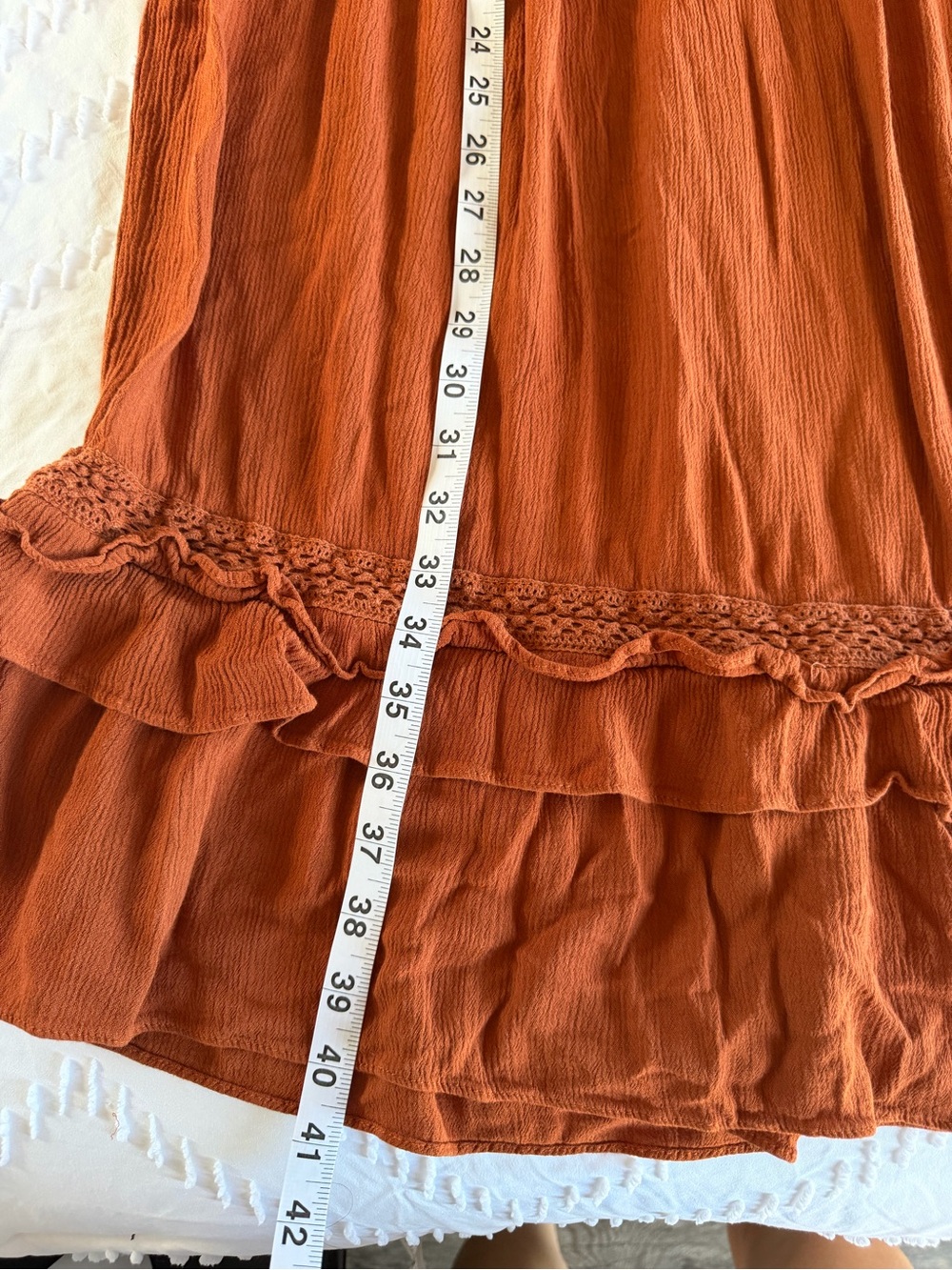 Knox Rose Boho Peasant Dress Women Size Large Terracotta Rust Gauze Ruffle Midi - Picture 5 of 8